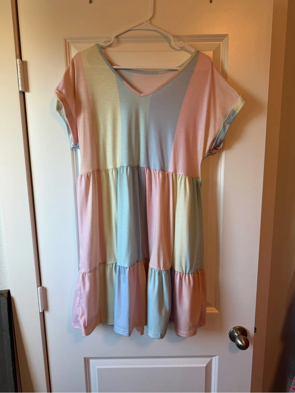 Pastel Multicolor Tiered V-Neck Dress